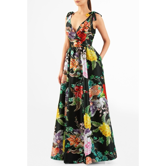 eshakti Dresses & Skirts - Eshakti Shoulder Ties Surplice Dupioni Max Formal Dress